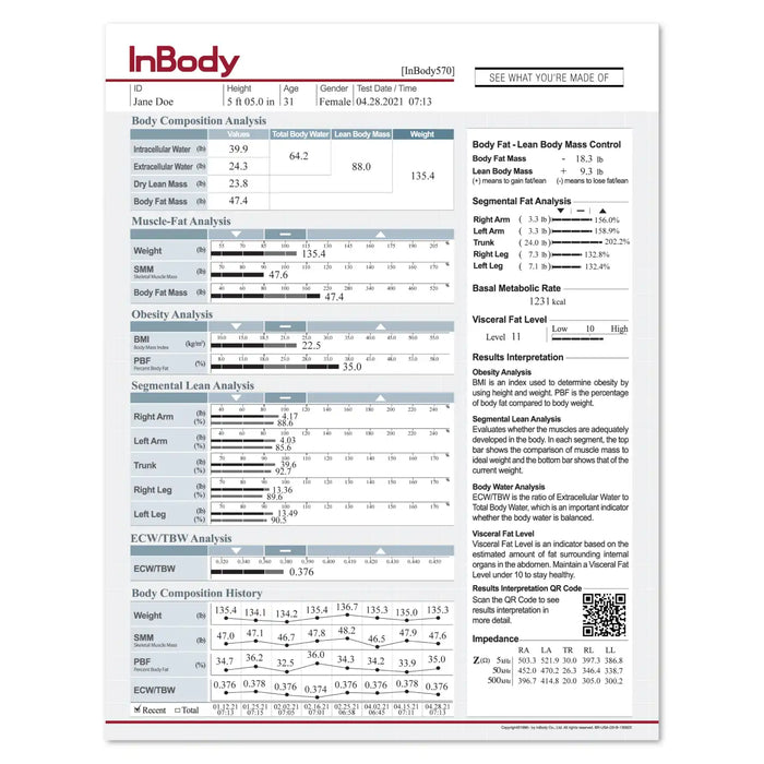 InBody 570 Result Sheet 500ct (3 Pack) data