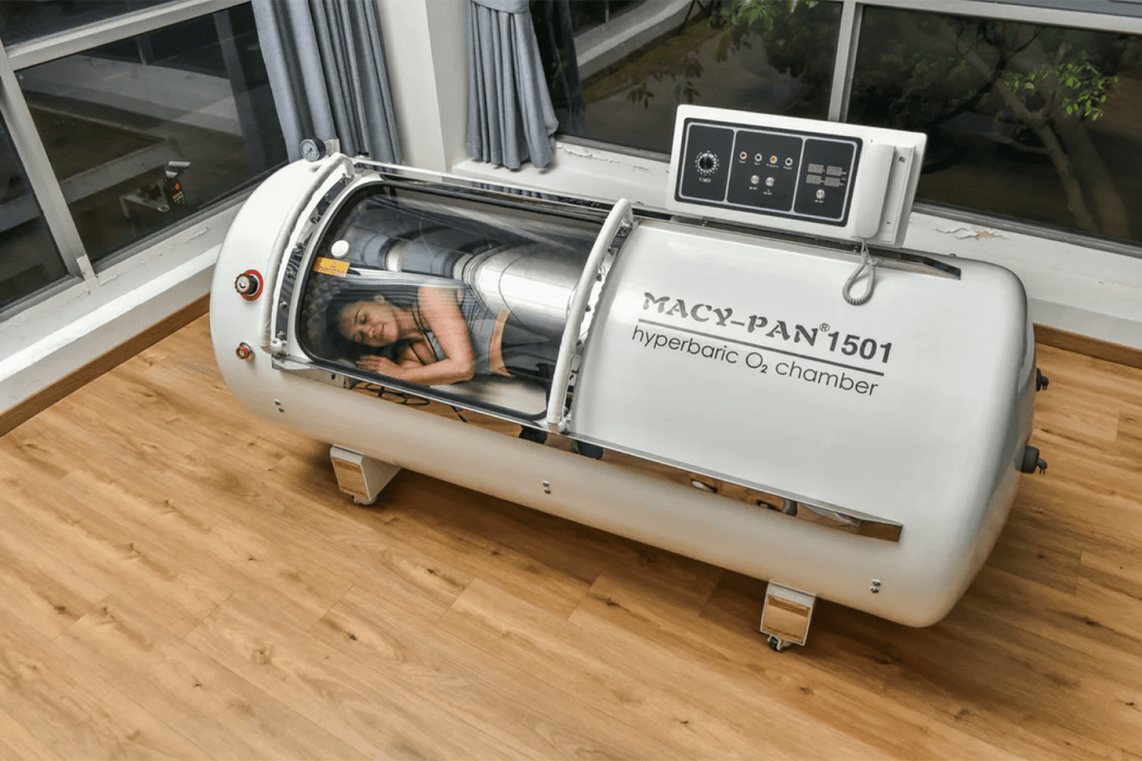 Very relax user inside the Macy Pan Hard Shell HBOT chamber