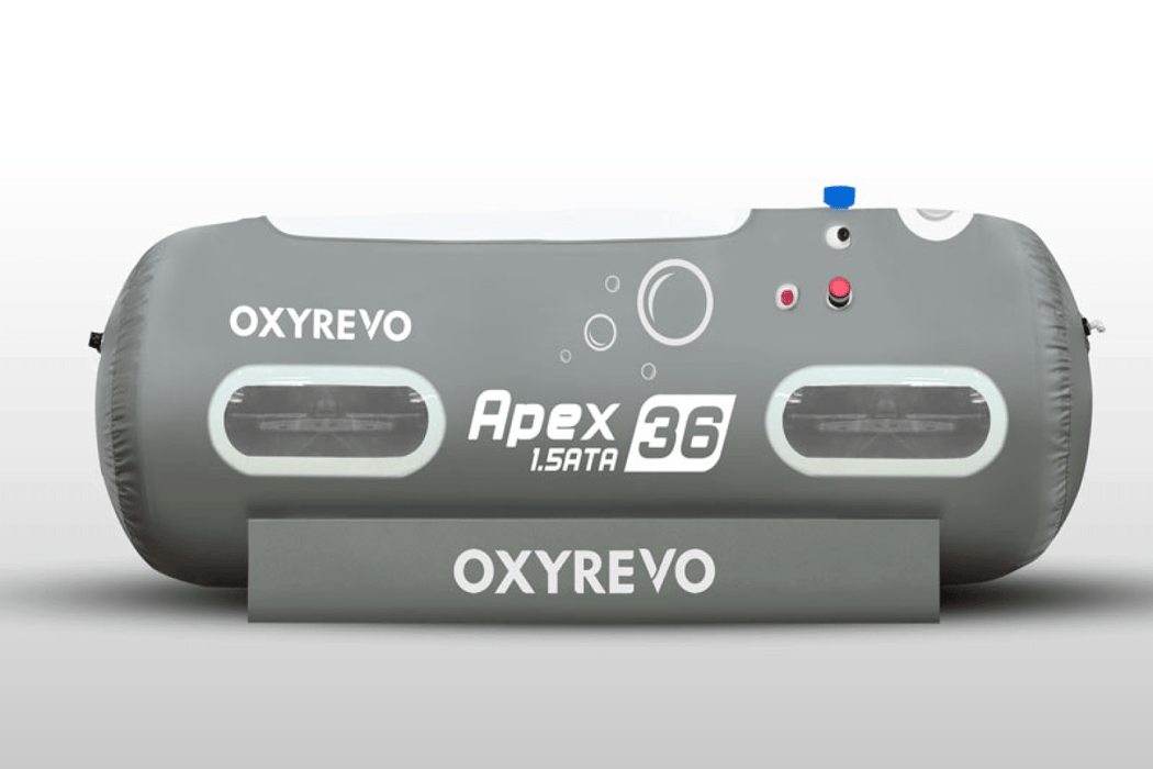 OXYREVO Apex36 1.5 ATA Portable Hyperbaric Chamber in grey color front view