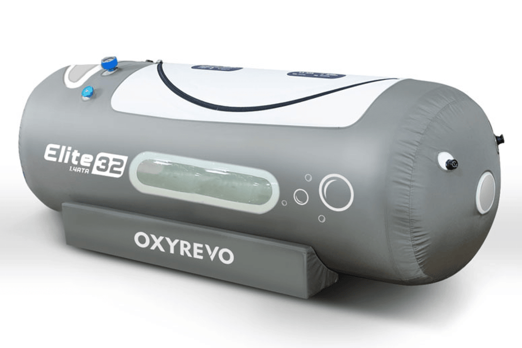 OXYREVO Elite32 1.4 ATA Portable Hyperbaric Chamber with curved zipper design and windows