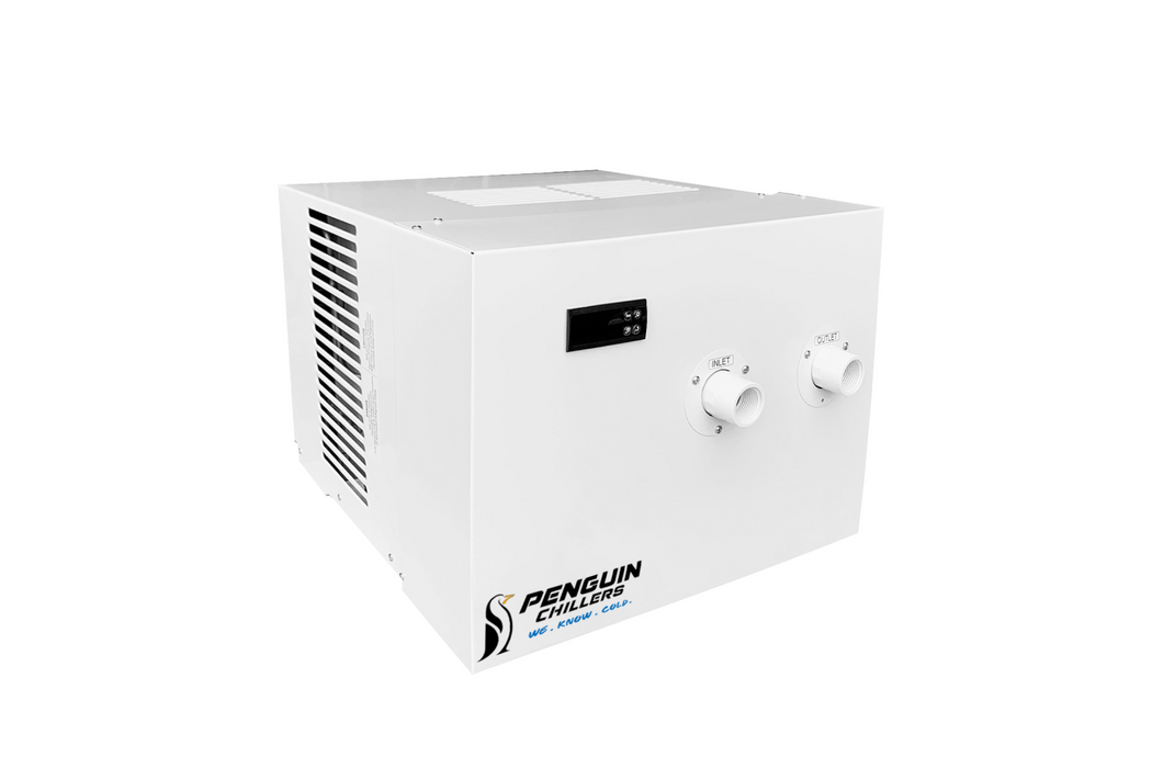 Penguin Chillers 1HP Water Chiller front and side view