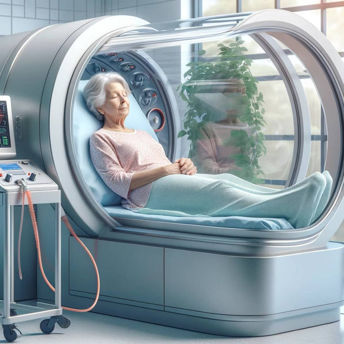 generate a photo of a old woman in Hyperbaric Chambers and Alzheimer