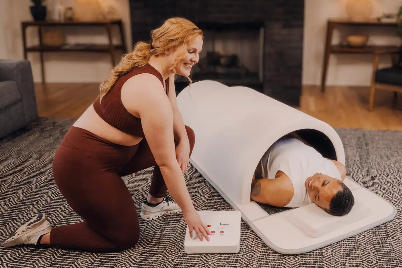 1Love Health Premium ZERO 360 Far Infrared Sauna Dome with Mat and Stones, couple using the sauna
