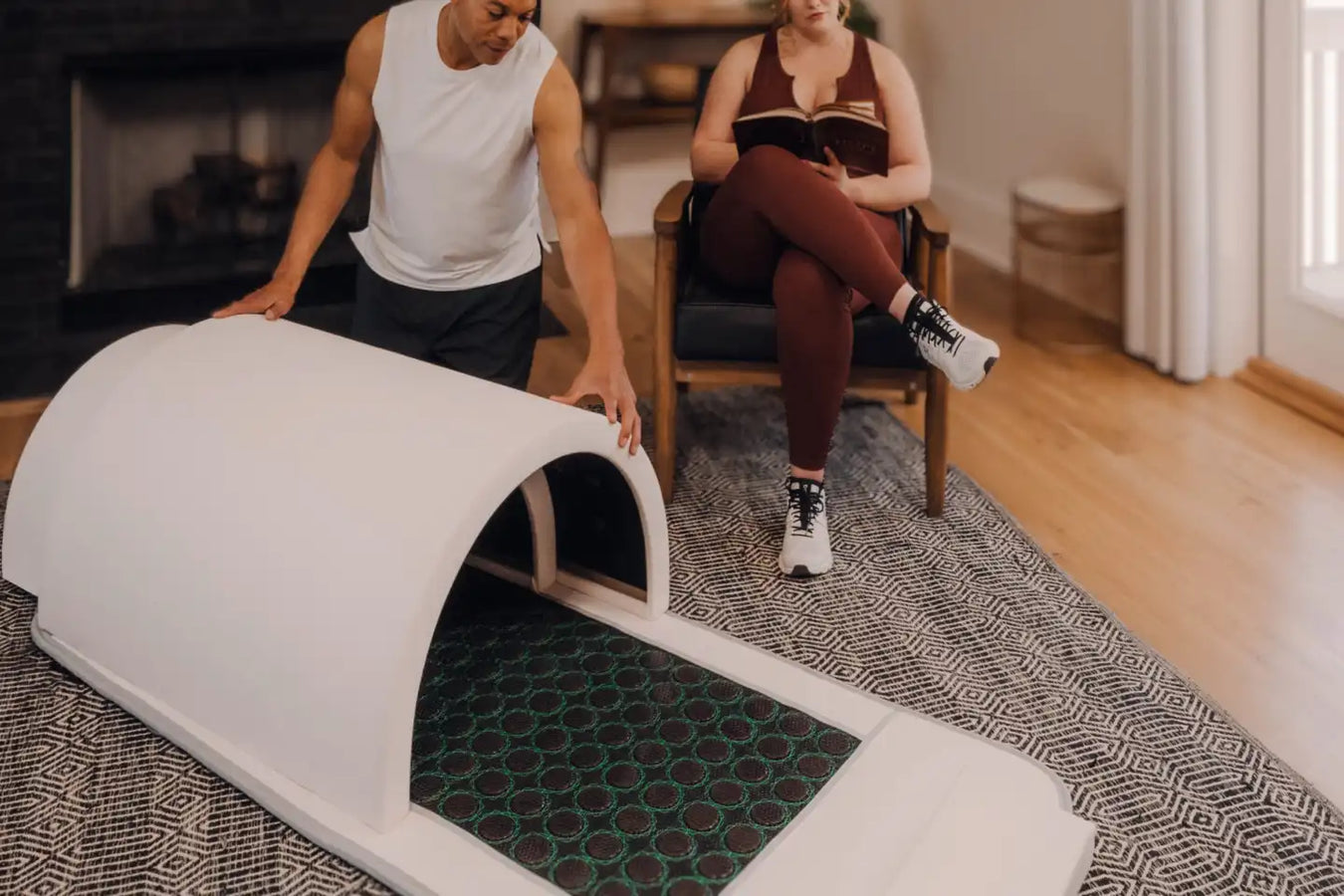 1Love Health Premium ZERO XL 360 Far Infrared Dome with Mat and Stones in the living room