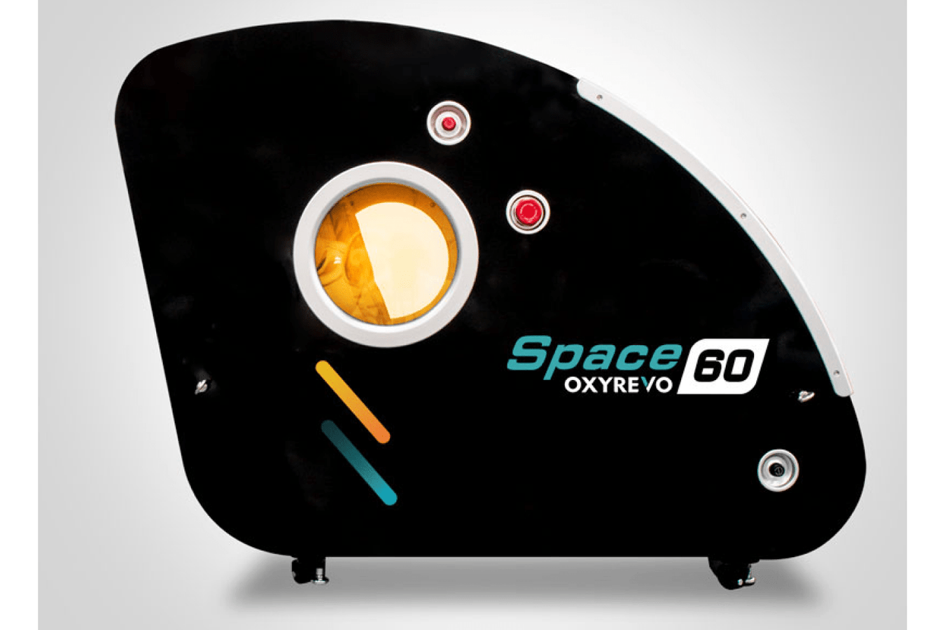 OXYREVO Space60 1.5 to 2.0ATA Hard Sitting Hyperbaric Chamber full side view