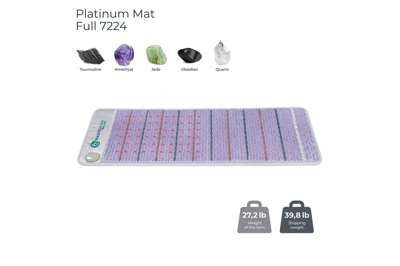 Healthyline Pemf Mat, platinum with its 5 unique stones with high healing properties, including tourmaline, amethyst, jade, obsidian, and quartz