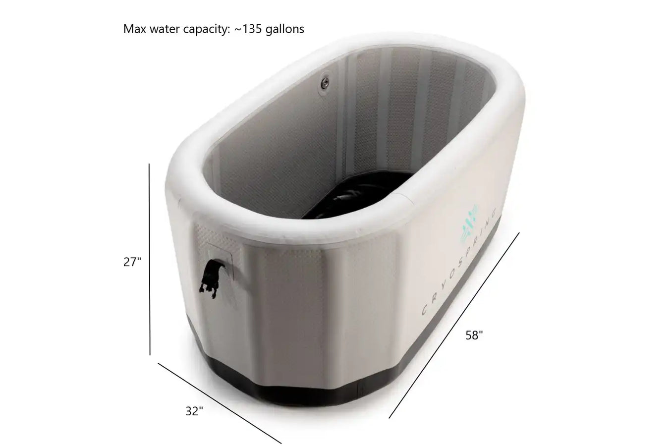 Cryospring Plunge Ice Bath, tub dimension and capacity