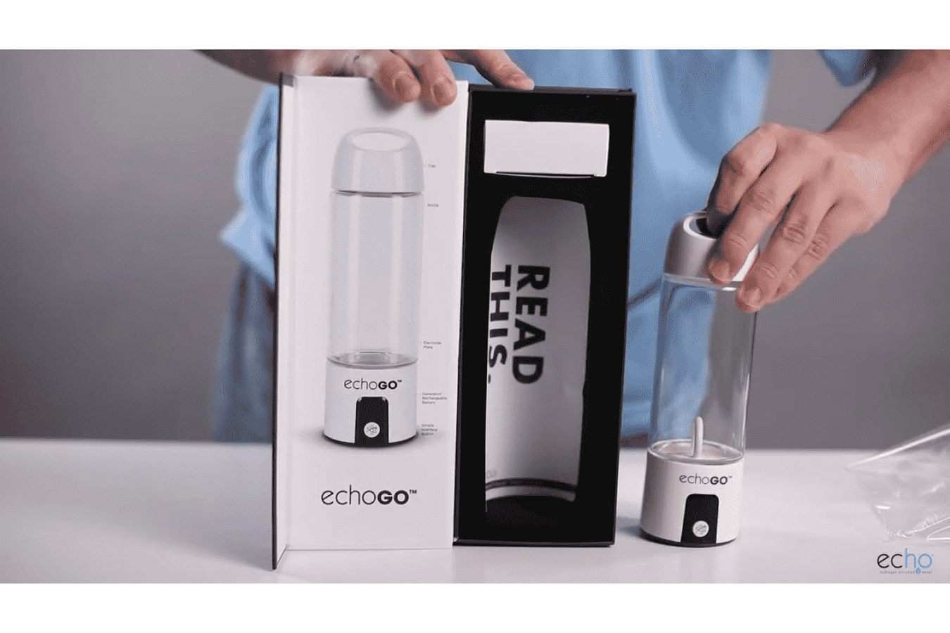 Echo Water Bottle inclusions with box