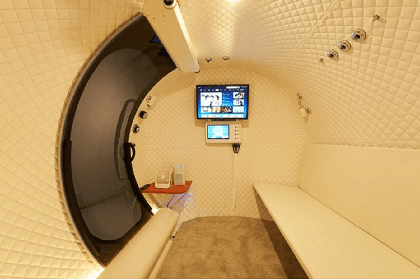 Macy Pan Multiplace Hyperbaric Chamber with the large sofa inside view
