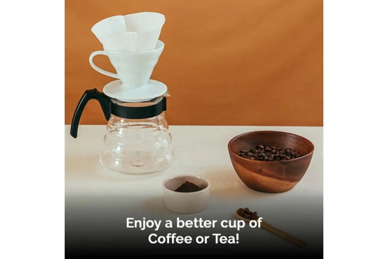 Energized Water By Natural Action on the table with coffee and tea