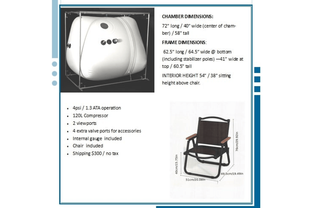 Newtowne Home Hyperbaric Chamber both 54″ Tent Hyperbaric Chamber and chair dimensions