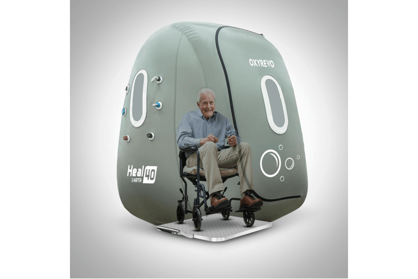 Person enjoying using the Heal40 Soft Hyperbaric Chamber Features spacious interior