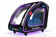 Oxyrevo Space 60 Pro HBOT machine in black with a blue interior chamber, featuring a digital display screen and wheeled base on a white background.
