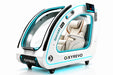 A white OXYREVO Space60 Pro personal massager machine with a transparent outer shell, showing a cream-colored reclining seat inside, on a clean white background.
