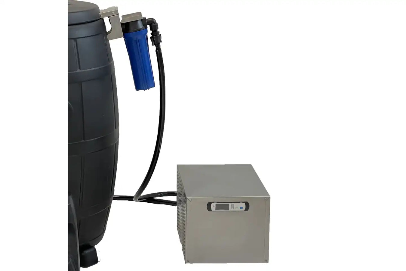 Penguin Chillers Cold Plunge black barrel with filter and chiller