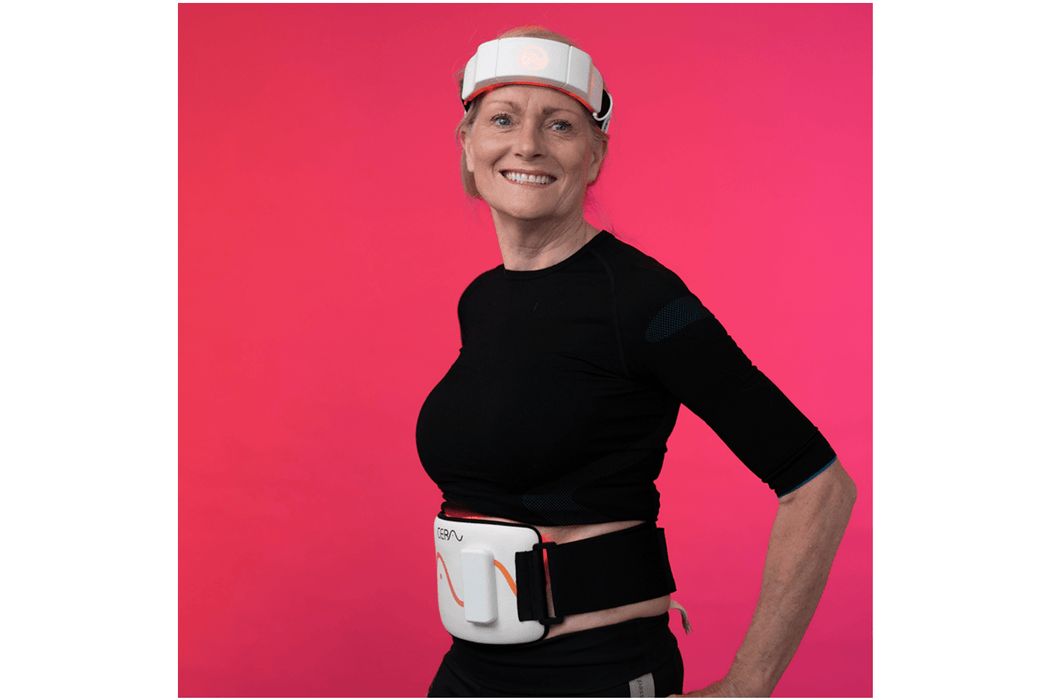 The CERA System Brain & Gut Red Light Therapy Device in use