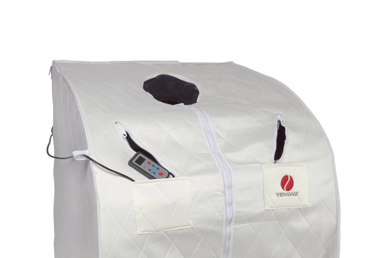 Therasage Infrared Sauna with controller front and side view