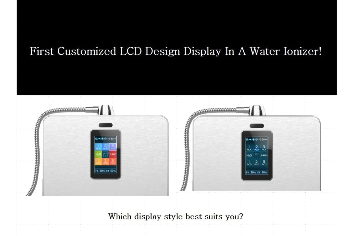 Tyent Ionized Water Machine LCD display comparison