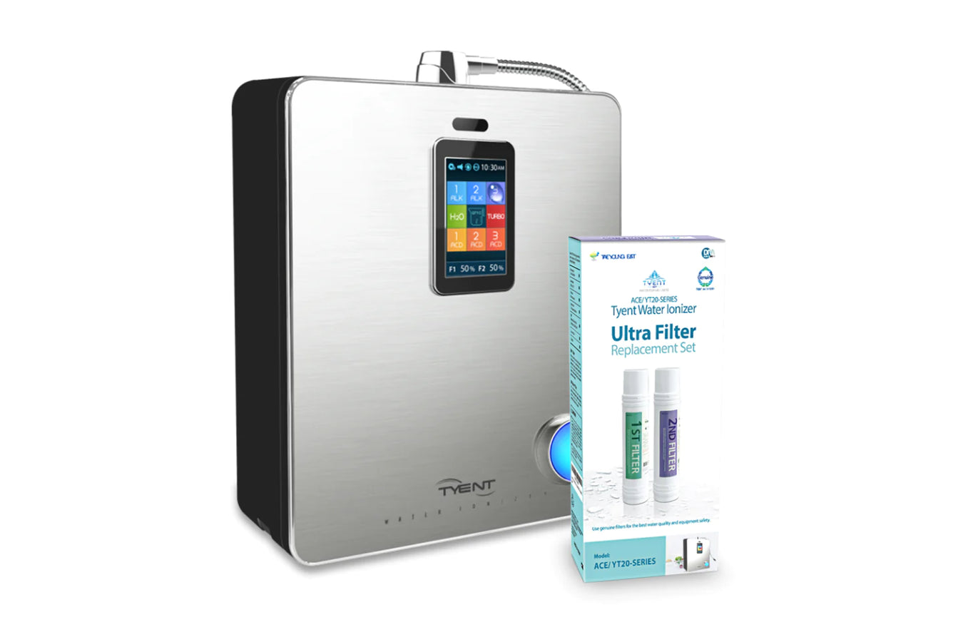 Tyent ACE Ionised Water Machine with filter box side view