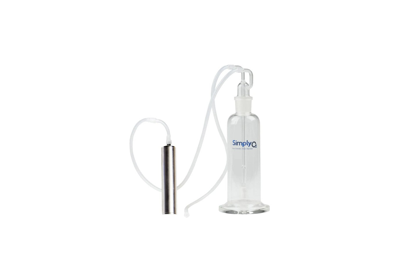 Simply O3 water bubbler system with glass jar and stainless steel handheld unit