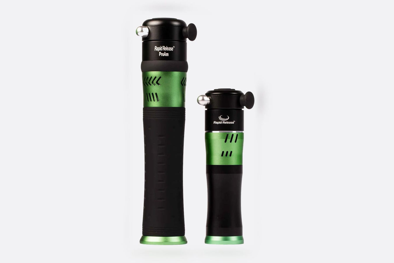 Rapid Release ProAm and Traveler massagers side by side for size comparison