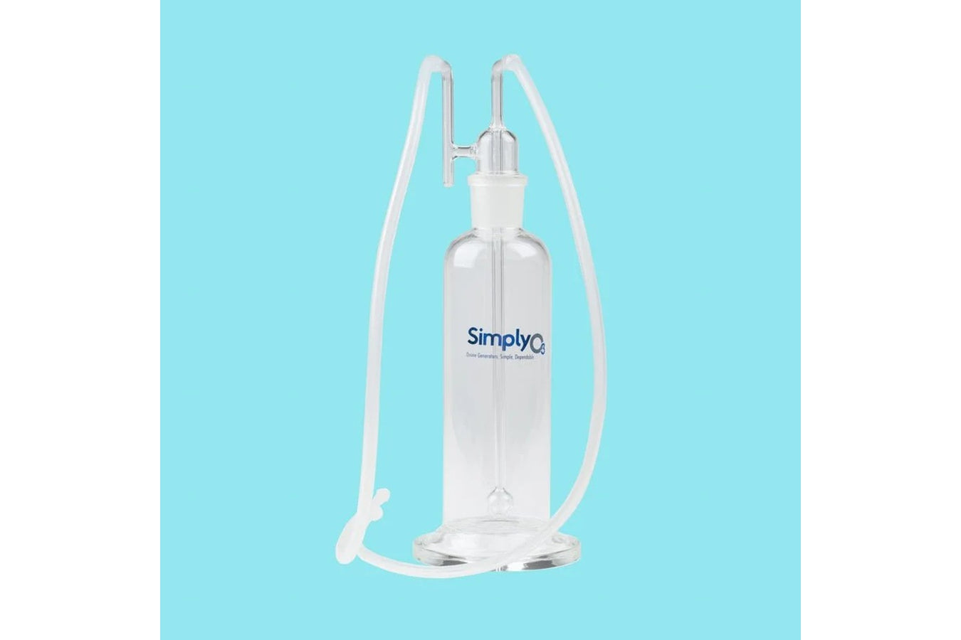 Simply O3 branded glass ozone bubbler jar with tubing