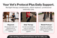 Advertisement for a horse red light care product with images of a horse, a person using a device, and wrapped legs.