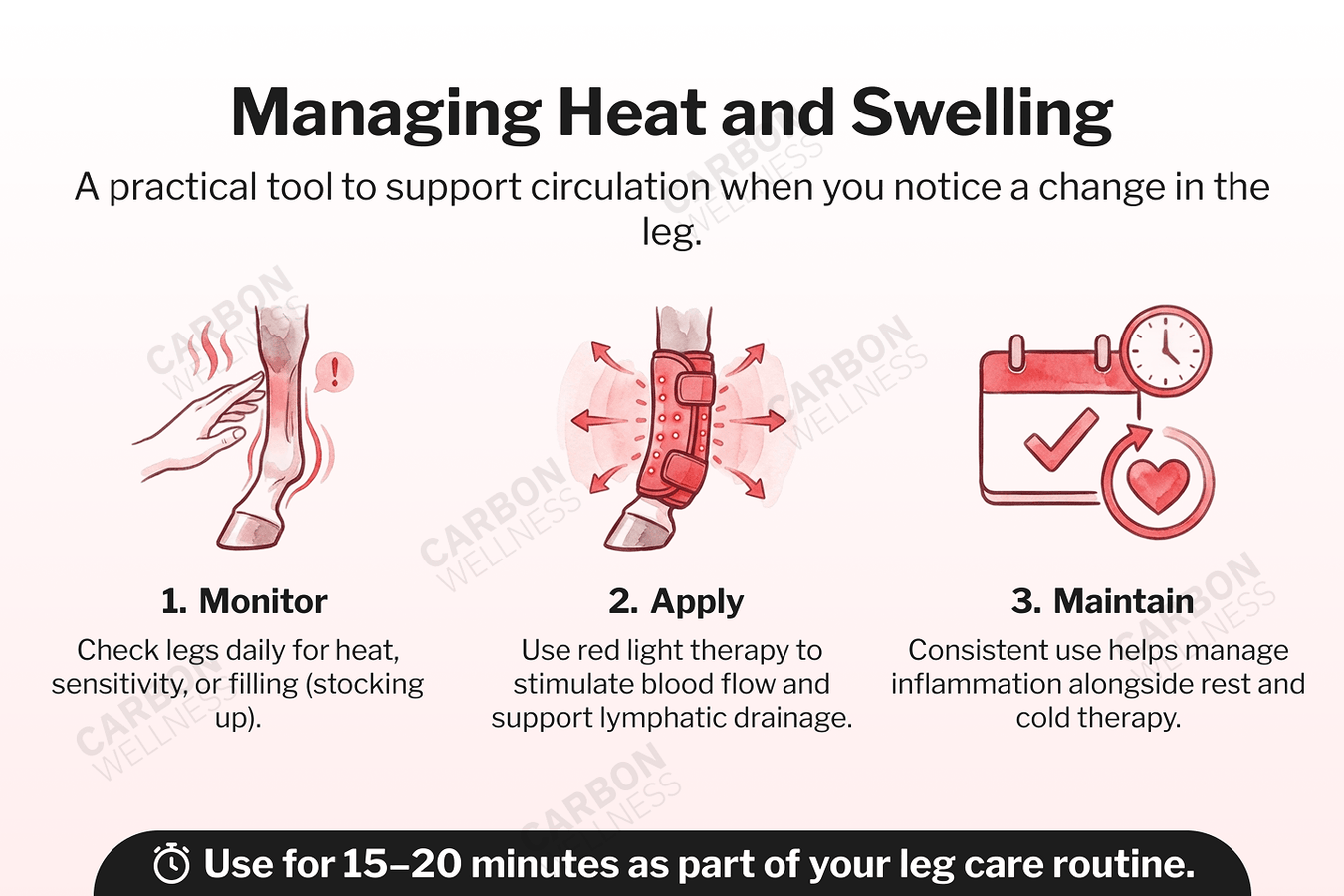 Horse red light instructions for managing heat and swelling with a practical tool, including monitoring, applying therapy, and maintaining consistent use.