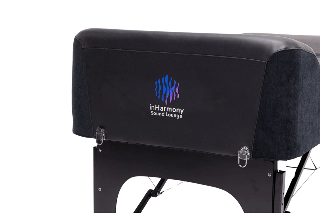 inHarmony Vibroacoustic Therapy Bed with logo and brand name view