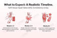 Infographic detailing a realistic timeline for soft tissue repair with red light therapy for horses.