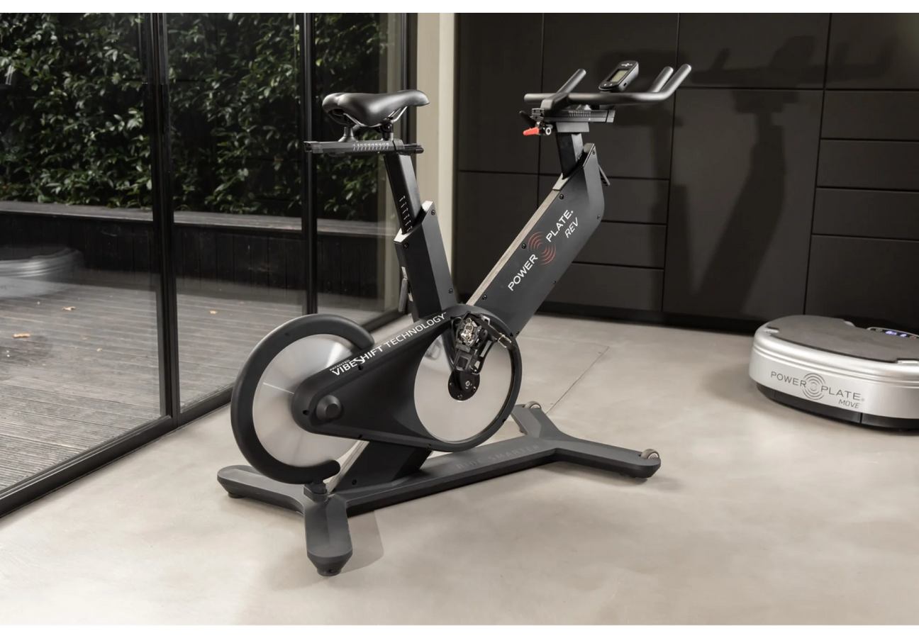 Power Plate REV™ Exercise Bike with aluminum flywheel