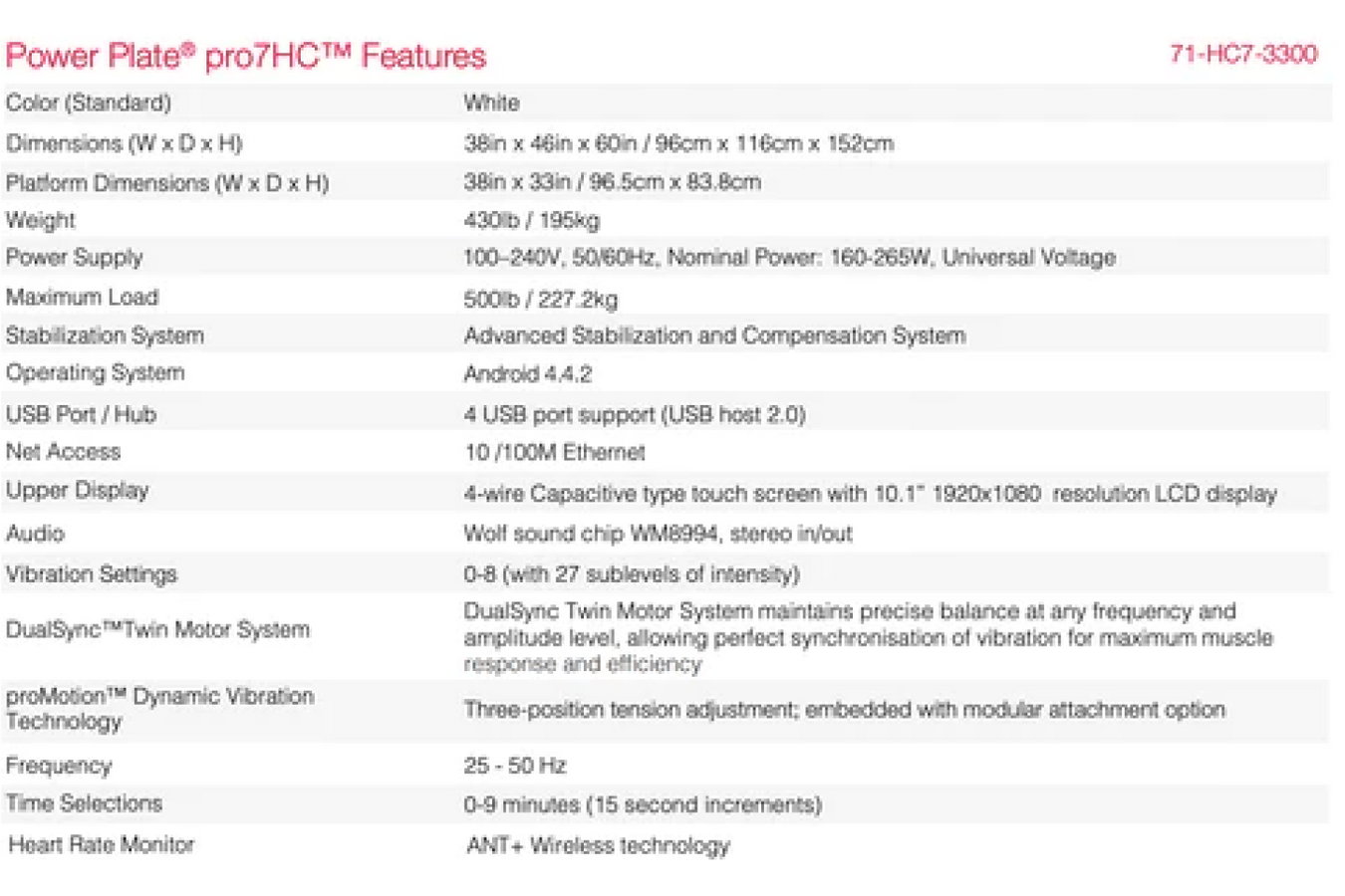 Power Plate Vibration Plate specifications