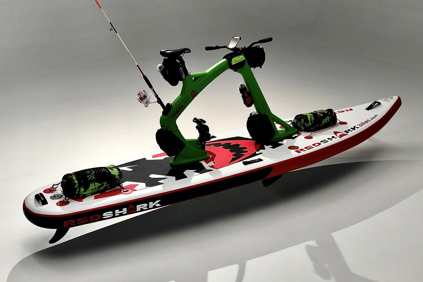 Red Shark Water Bike black handle bar and green body frame along its other inclusions