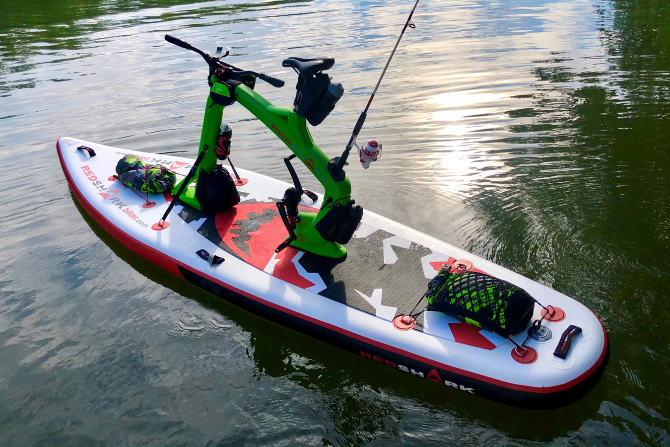 Red Shark Aquatic Bicycle on the water