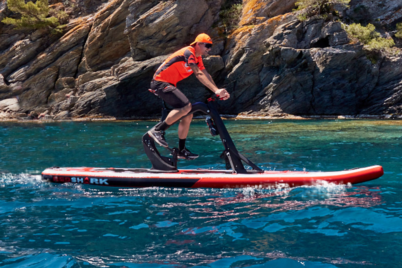 person using the Red Shark Water Bike on the water