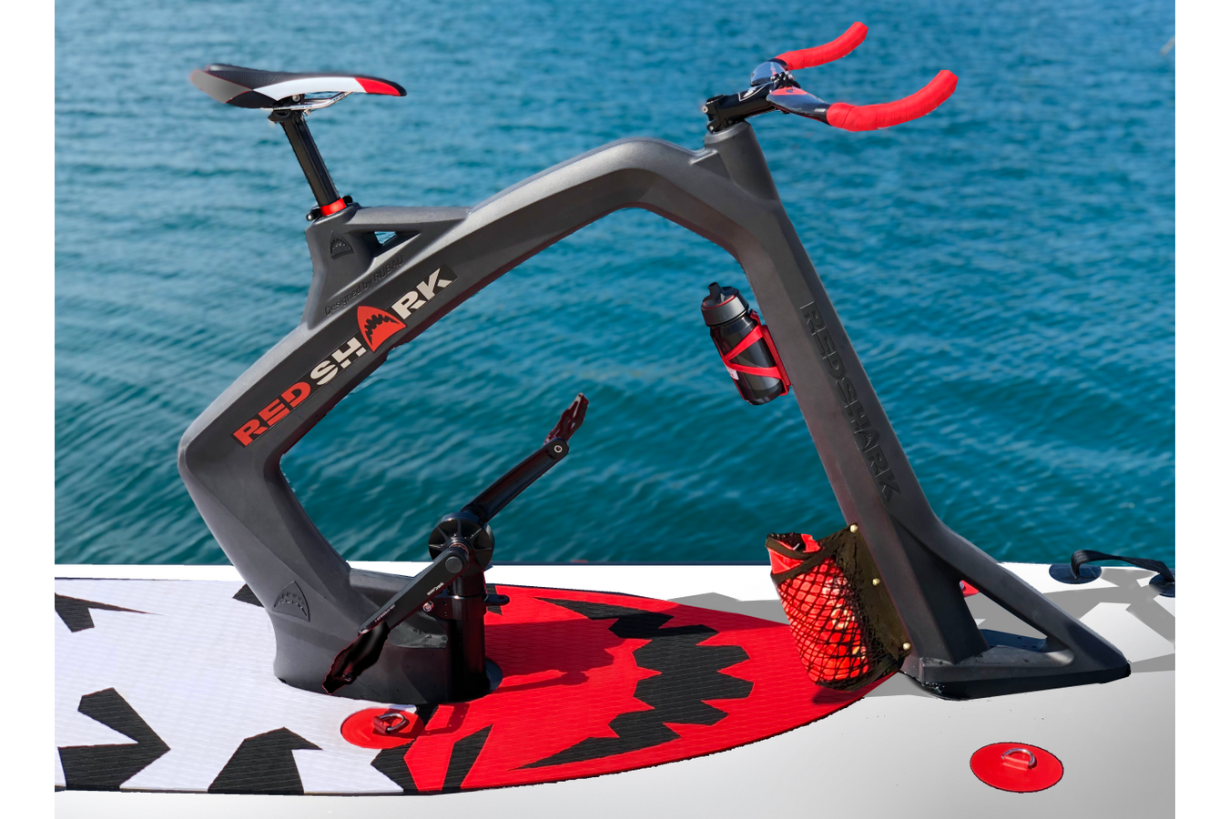 Red Shark Aquatic Bicycle side view closeup